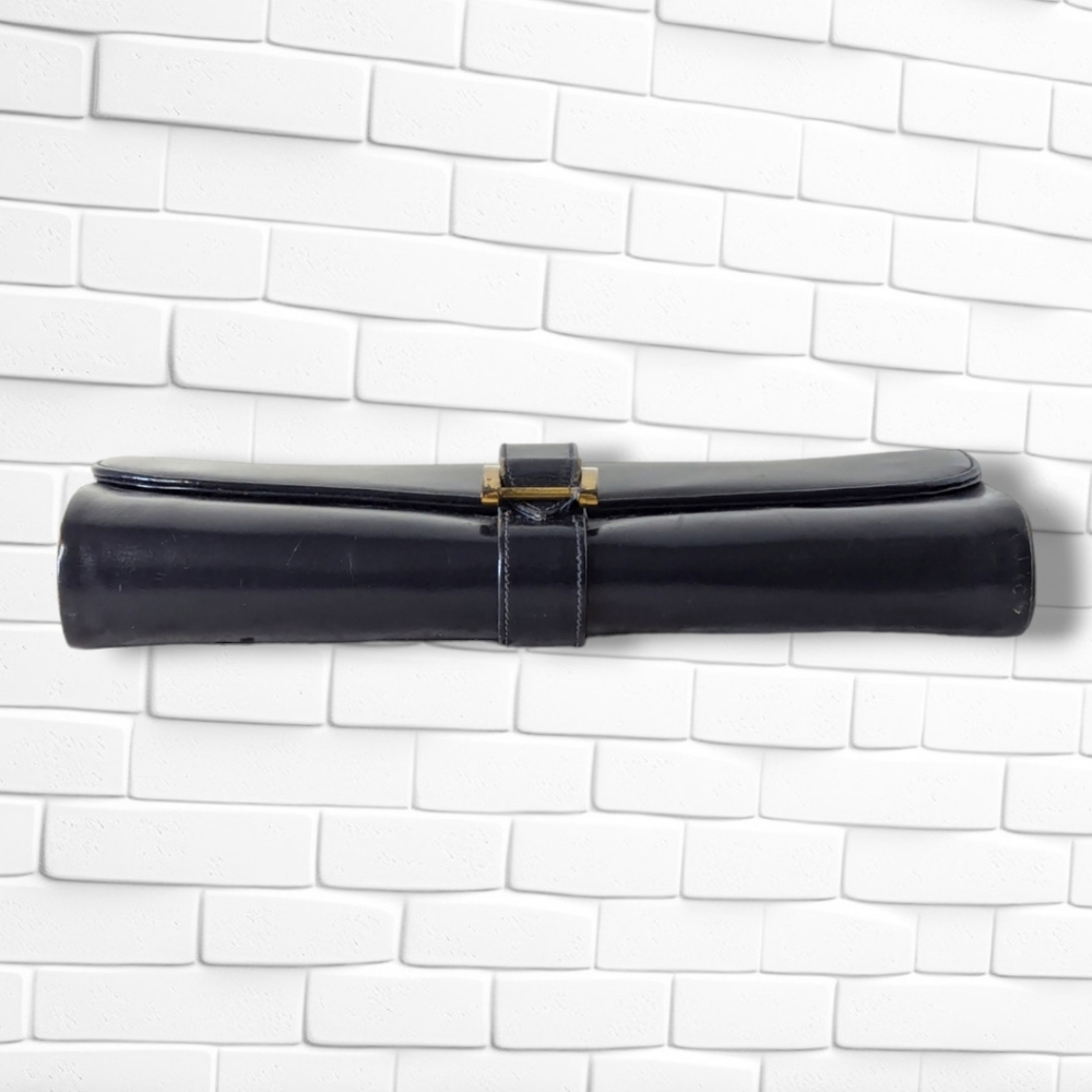 Vintage Navy Blue Leather Rectangular Clutch Even… - image 5